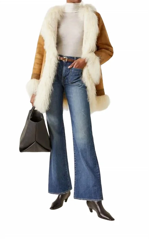 Track JacketsTrack JacketsHarrison Mongolian Fur Shearling Coat In Tan Multi