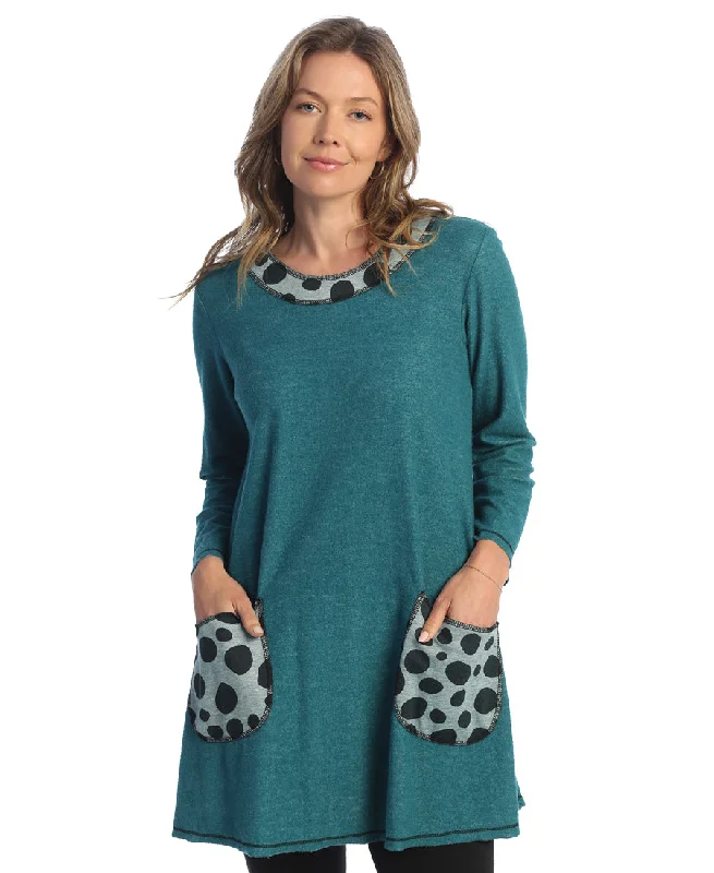 Jess & Jane SF4-1780 Teal Dots Fleece TunicTunicTopCoral