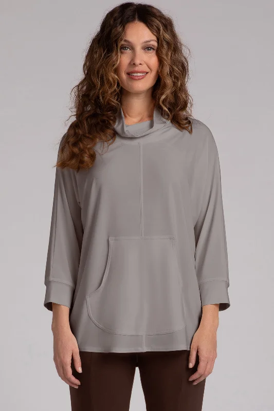 Funnel Neck Pullover with Kangaroo Pocket | TaupePulloverwool
